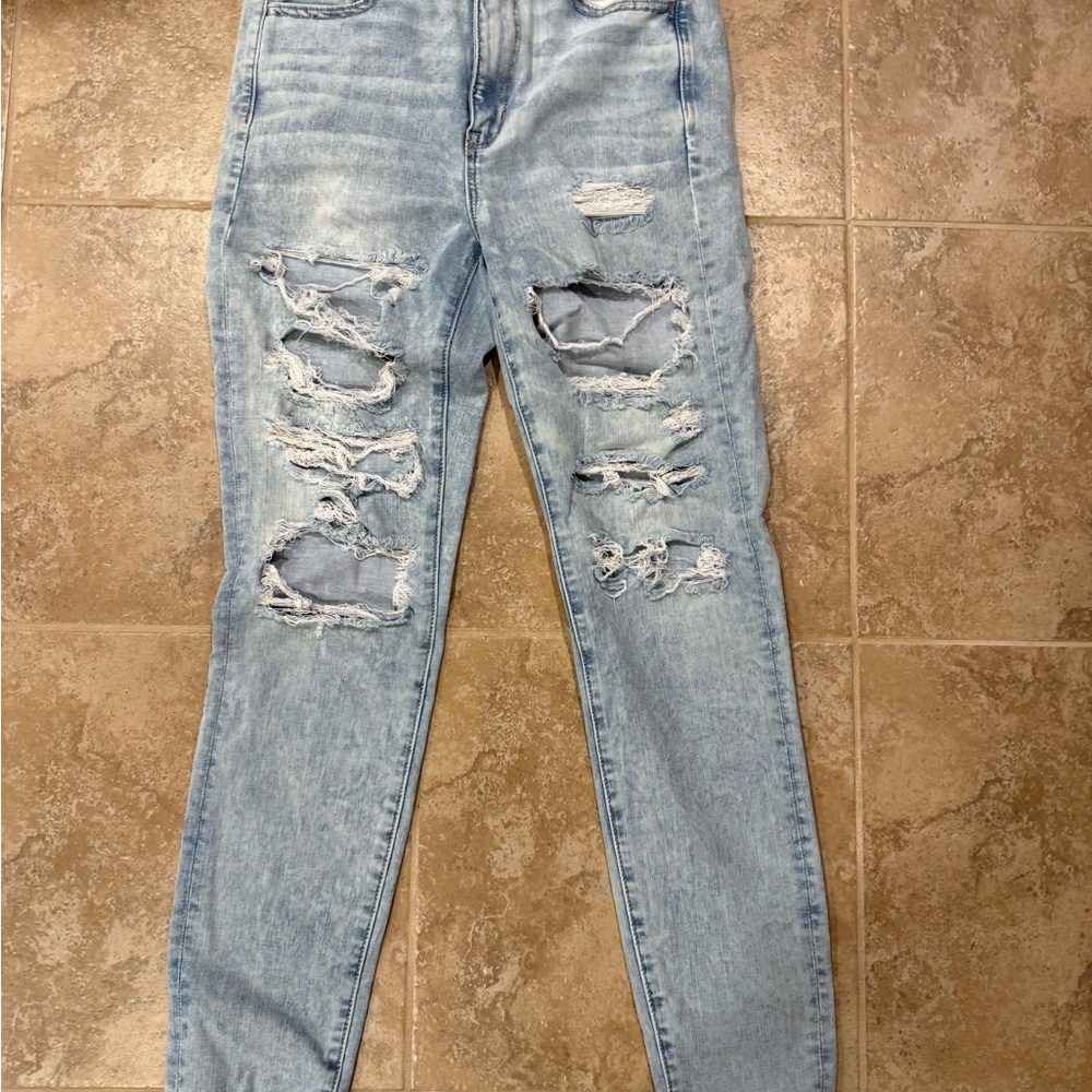 American Eagle Outfitters High Wasitsd Blue Skinny Distressed Jeans